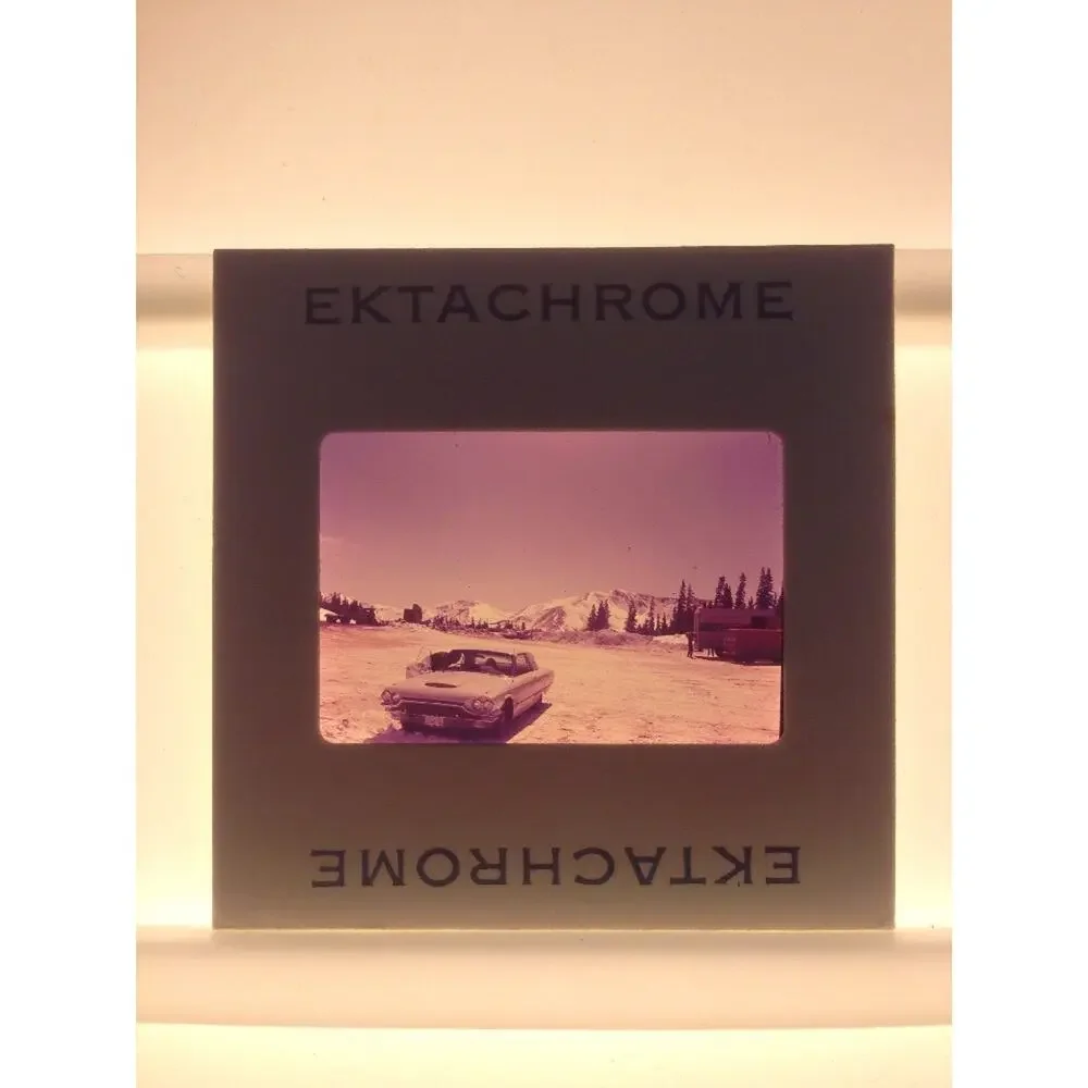Vtg 70s Snowy Mountains National Park RV Car Ektachrome Photograph Color Slide